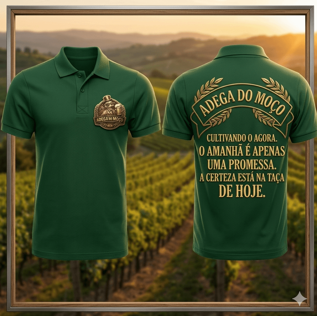 Polo verde Adega do Moço, brasão pequeno no peito